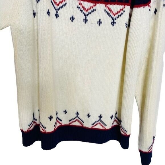Vintage JCPenny Winter Knit Off White Blue Red Holiday Style Men's Sweater Size - Picture 3 of 8